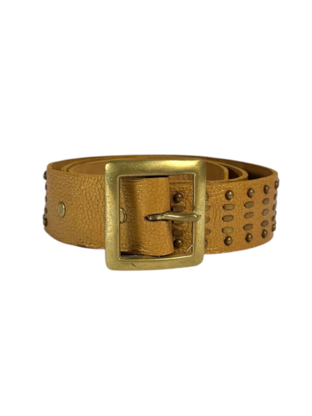 CALLEEN CORDERO Studded Leather Belt in Metallic Gold Size 34
